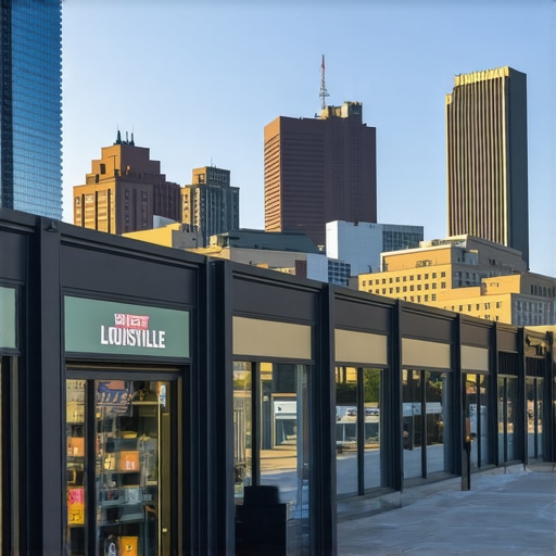 Louisville city skyline with local storefronts in daytime