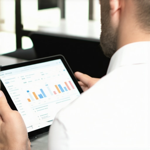 Louisville Business Owner Analyzing Local SEO Business owner reviewing local SEO analytics on a tablet in Louisville.