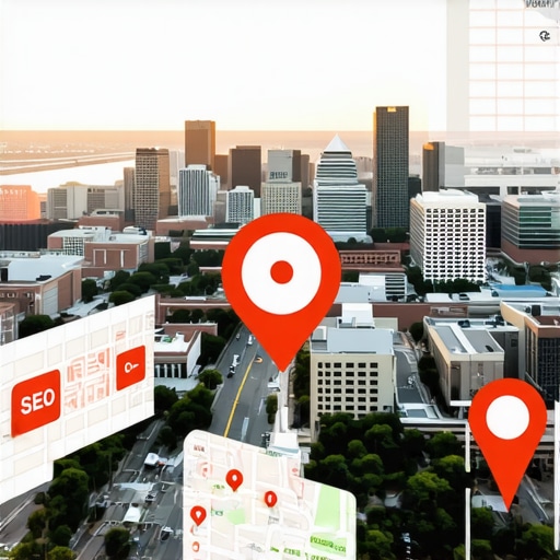 Louisville city skyline with icons representing local SEO and Google Maps