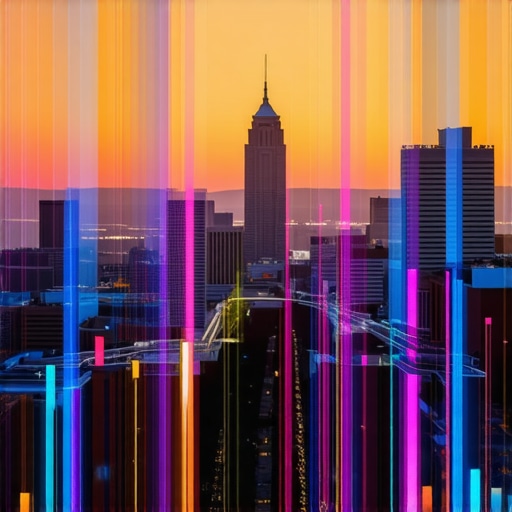 Cityscape of Louisville with digital analytics overlay