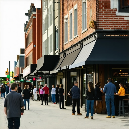 Louisville street scene with local businesses and community interactions.