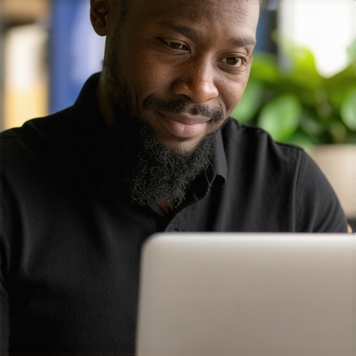 Louisville Business Profile Optimization Louisville business owner optimizing Google My Business profile on a laptop.