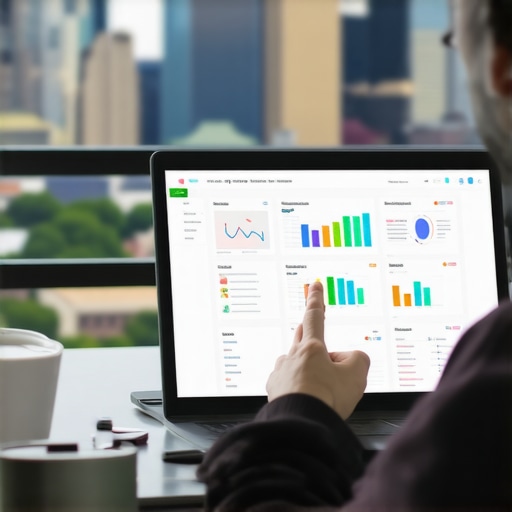 Person reviewing Louisville local SEO analytics on a laptop with city skyline