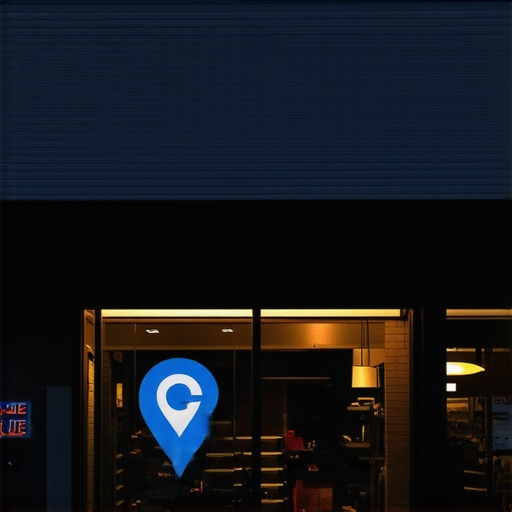 A Louisville shopfront at sunset with Google Maps icon overlay
