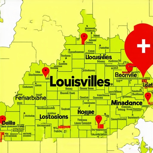 Kentucky map emphasizing Louisville and local SEO markers.