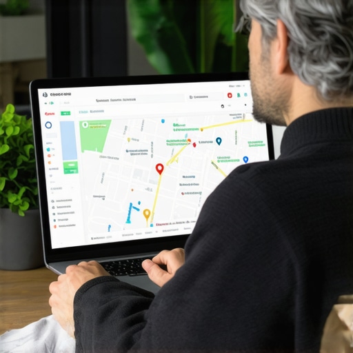 A Louisville business owner optimizing local SEO and maps using specialized software on their computer