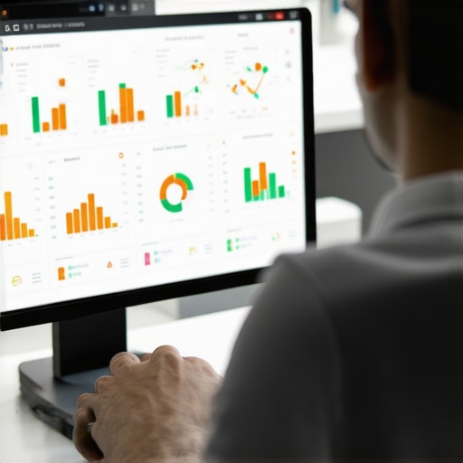 Person analyzing local SEO dashboard on a computer with Louisville maps and rankings