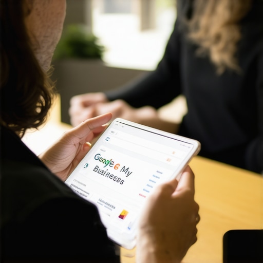 Business owner analyzing GMB profile on tablet in Louisville