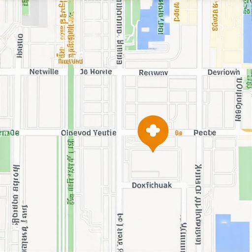  Louisville downtown with digital marketing icons demonstrating local SEO tools.