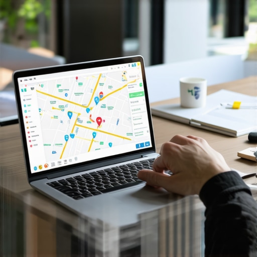 Person reviewing Louisville map optimization data on a laptop with SEO tools.